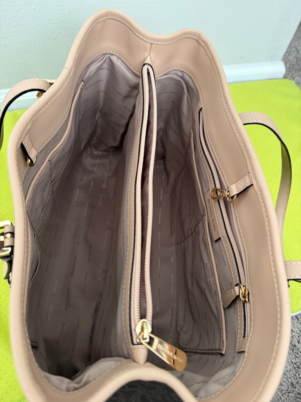 Michael Kors Brown Logo Tote with Pale Pink Trim - Picture 3 of 5